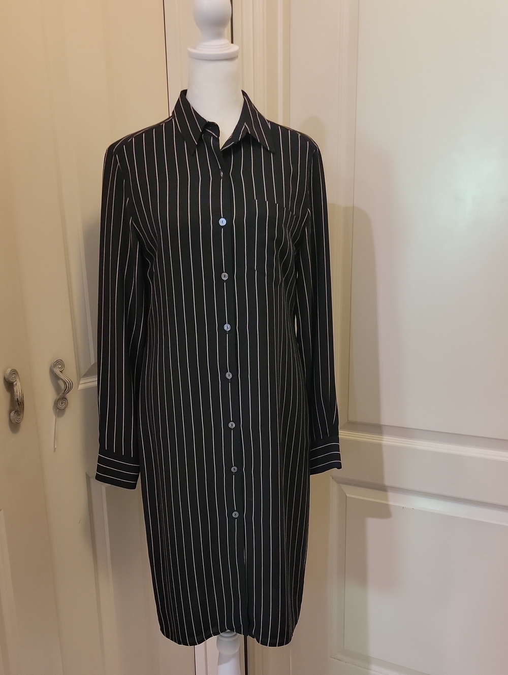 Lauren Ralph Lauren - Black Shirt Dress with White Pinstripes
